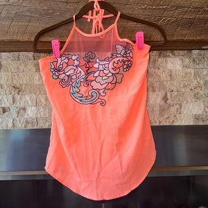 Women’s Halter Top Peachy Orange Mesh & Floral